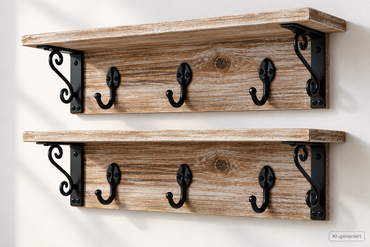 Spiretro S00029 Wandregal 2er Set Holz Garderobe 6 Haken Shabby Landhaus HA1