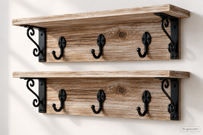 Spiretro S00029 Wandregal 2er Set Holz Garderobe 6 Haken Shabby Landhaus HA1