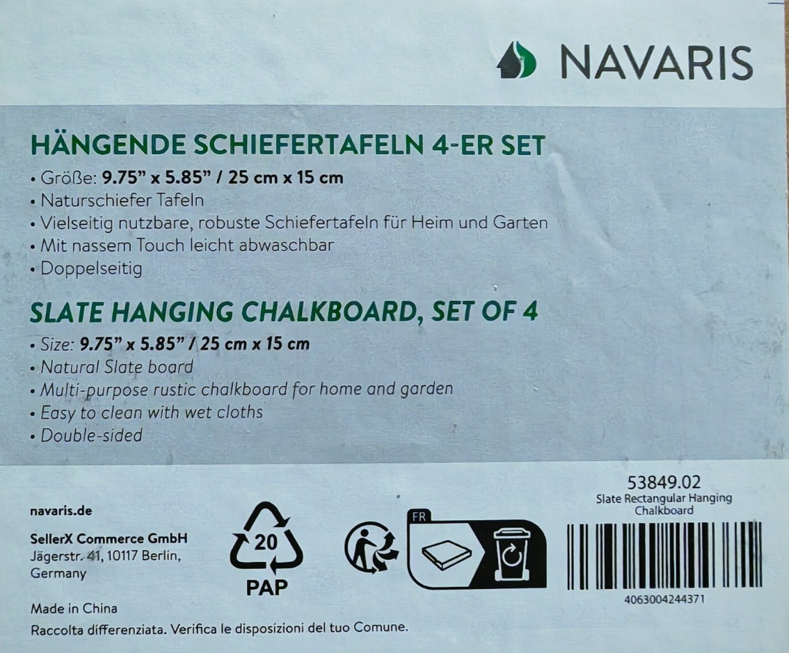 Navaris Schiefer Kreidetafel 4er Set 25x15cm Hängeschild Kreidetafeln Kreide F5