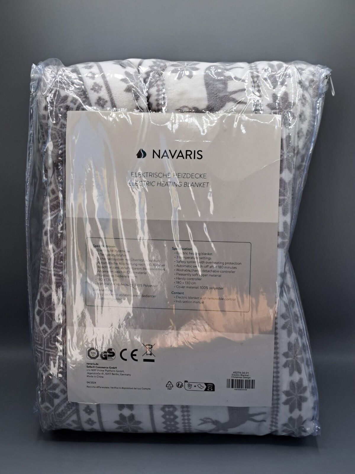 Navaris Elektrische Heizdecke, 180x130, Waschbar, 3 Stufen
