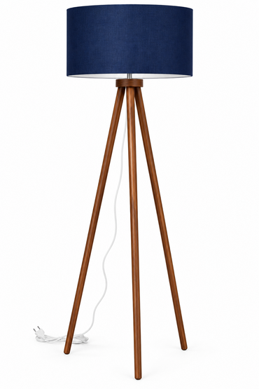 my HOME stories Tripod Stehlampe Echtholz 148cm E27 Stoffschirm dimmbar HA36