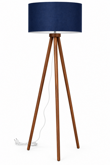 my HOME stories Tripod Stehlampe Echtholz 148cm E27 Stoffschirm dimmbar HA36