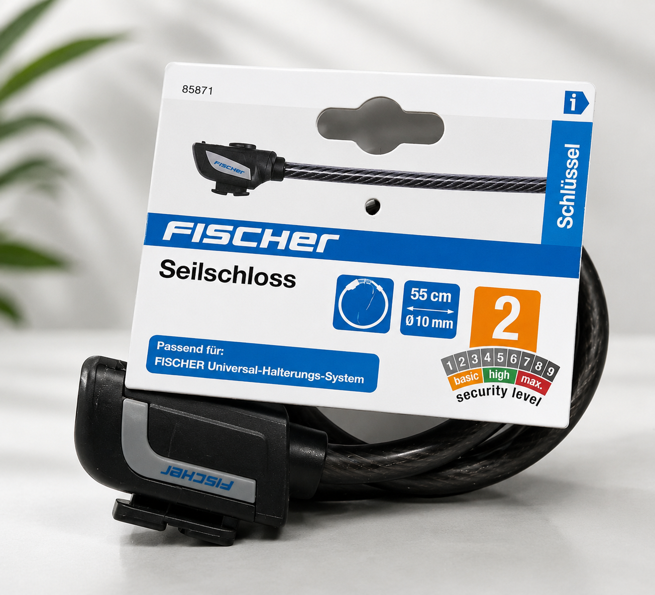 Fischer Seilschloss mit Schlüssel 55cm Fahrradschloss Kabelschloss Bike