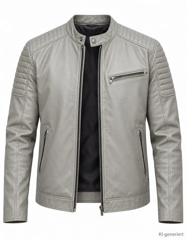 STRANDFEIN Menswear Lederjacke Herren Gr. 52 Lammnappa Stein Echtleder Z