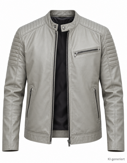 STRANDFEIN Menswear Lederjacke Herren Gr. 52 Lammnappa Stein Echtleder Z