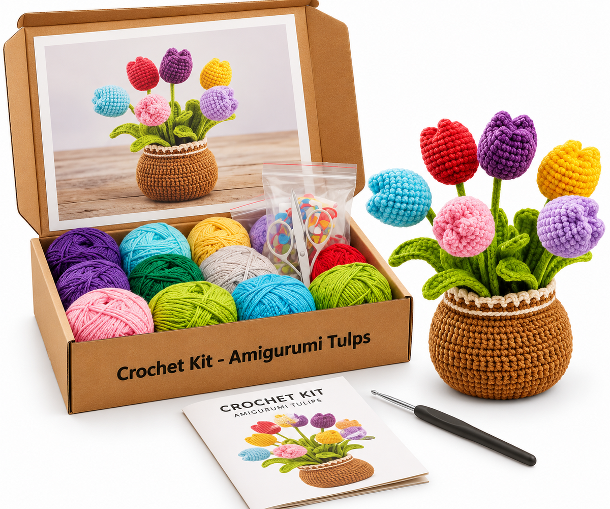 Häkelset Blumen 26-teilig DIY Amigurumi Tulpen Häkeln Bastelset Geschenk D9