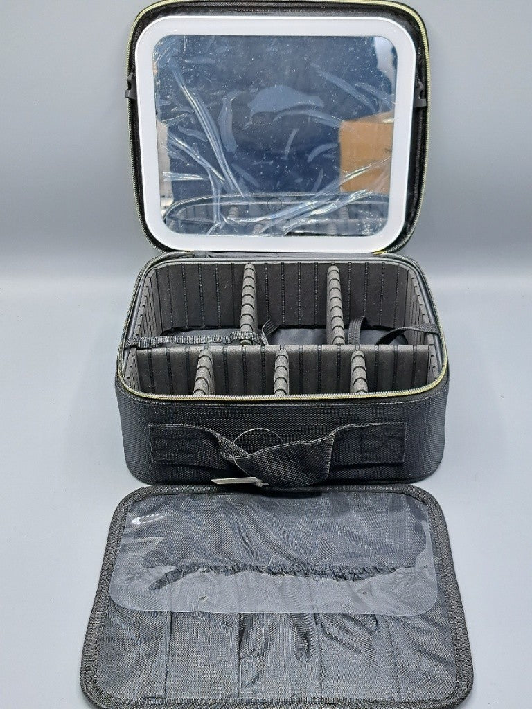 Beauty Case mit LED Spiegel Grau | Schminkkoffer Reise & 3 Licht-Modi