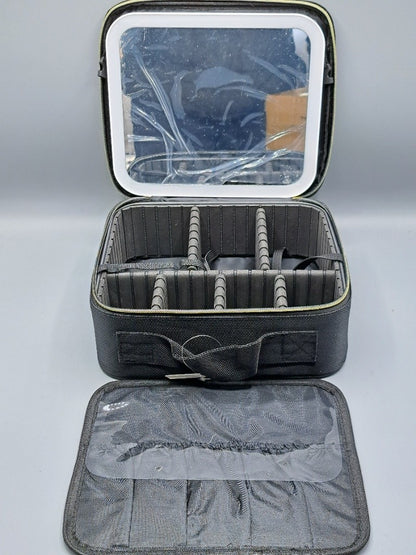 Beauty Case mit LED Spiegel Grau | Schminkkoffer Reise & 3 Licht-Modi