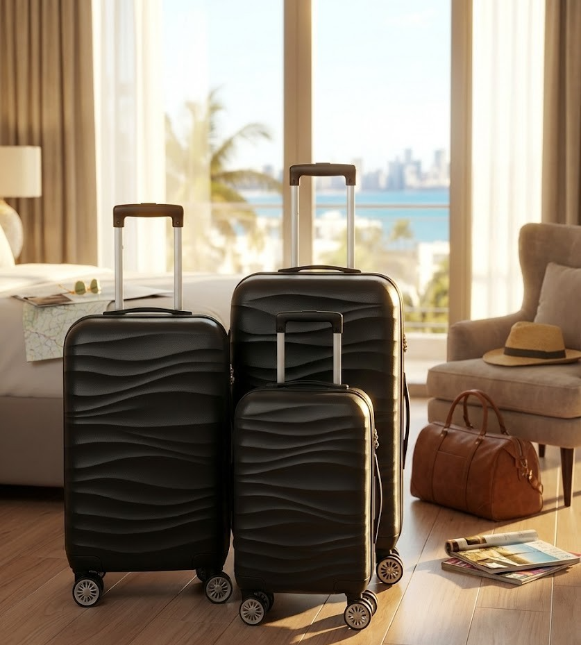 DMS BK-3002 Hartschalenkoffer Set 3-teilig Schwarz Trolley Reisekoffer Kofferset