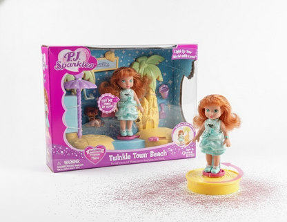 PJ Sparkles Twinkle Town Fashion Runway Spielset Modepuppe Beach Puppen Spiel D4