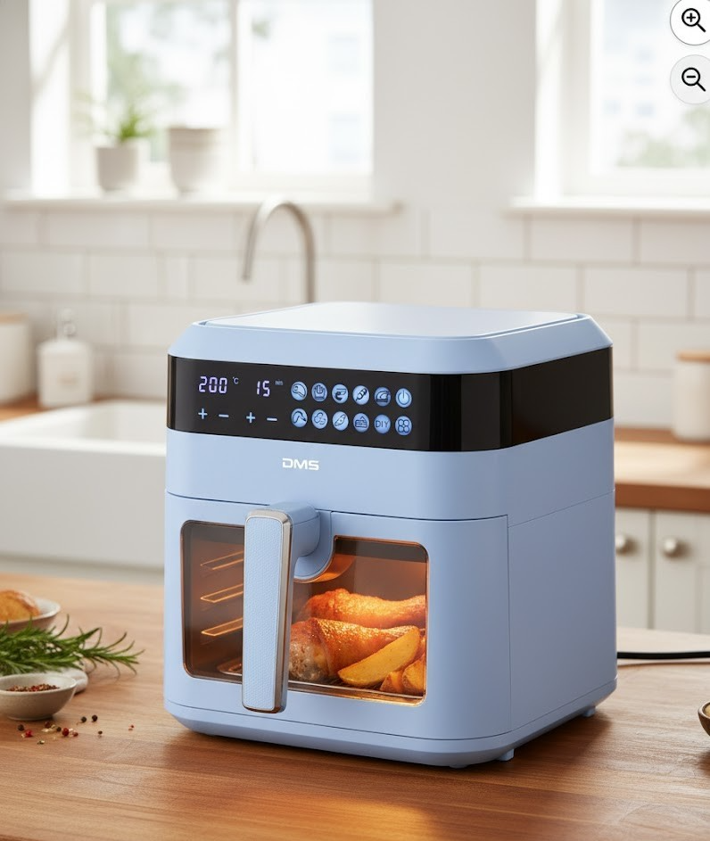 Heißluft-Fritteuse HFG-7B – Stylisch Blau, Fettarm & Küchen-Hingucker ✅