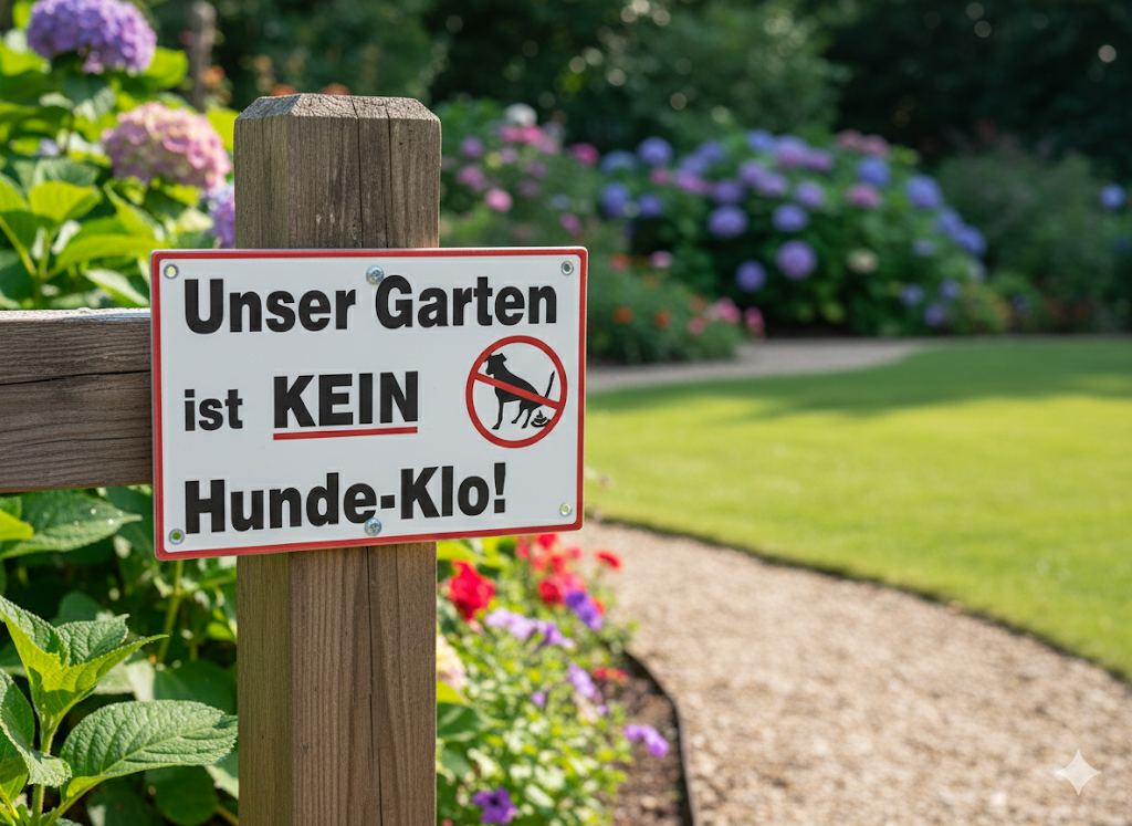 Gartenschild 19x12 cm, K Plus, "Unser Garten ist kein Hunde-Klo!"