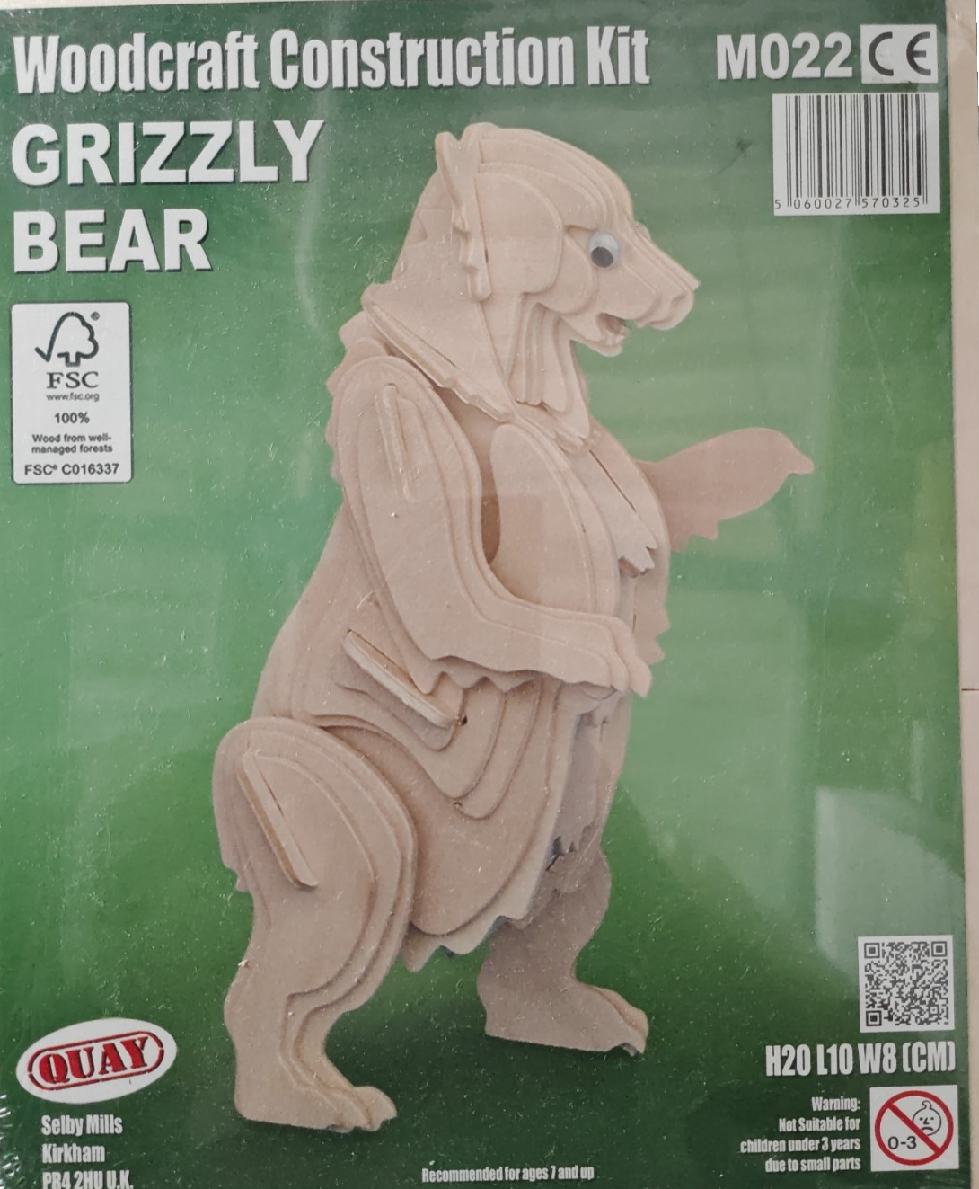 QUAY M022 Grizzly Bear Holzbausatz 3D Bär Woodcraft Construction Kit FSC D4