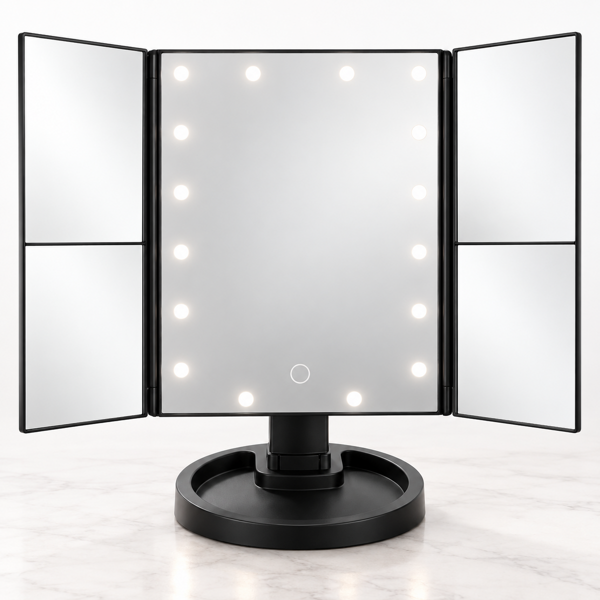 H&S LED Schminkspiegel 3-fach Klappspiegel Beleuchtet Kosmetikspiegel Schwarz C1