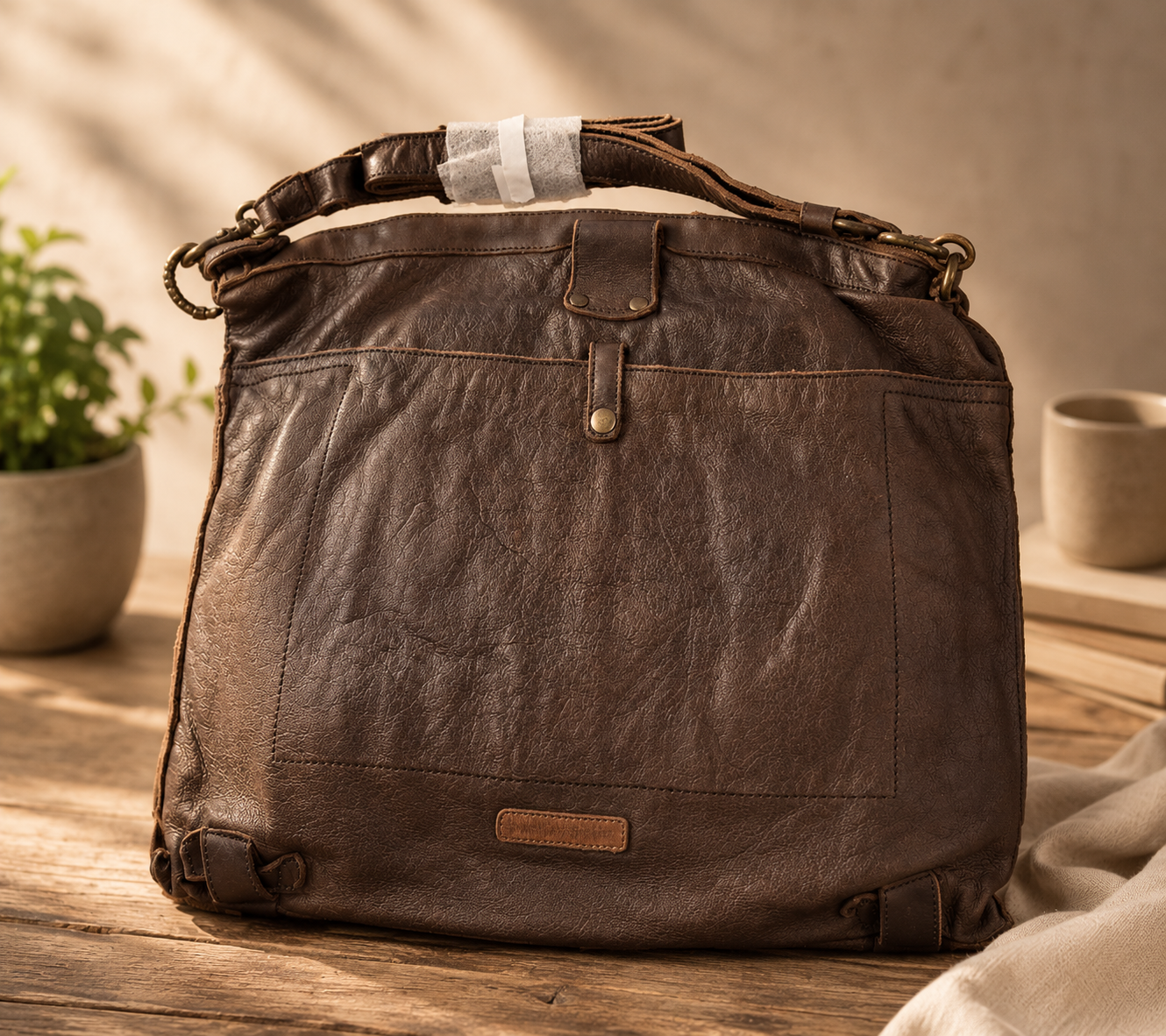 Desiderius Basic Faustus Herren Tasche Dark Brown Leder Handtasche