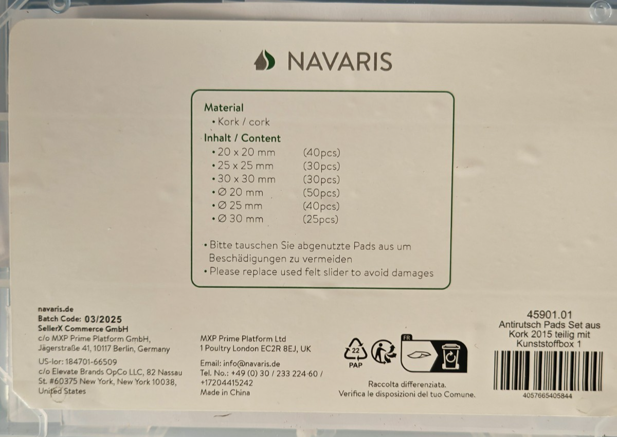Navaris Möbelgleiter Set 215tlg Kork selbstklebend Bodenschutz Stuhlgleiter