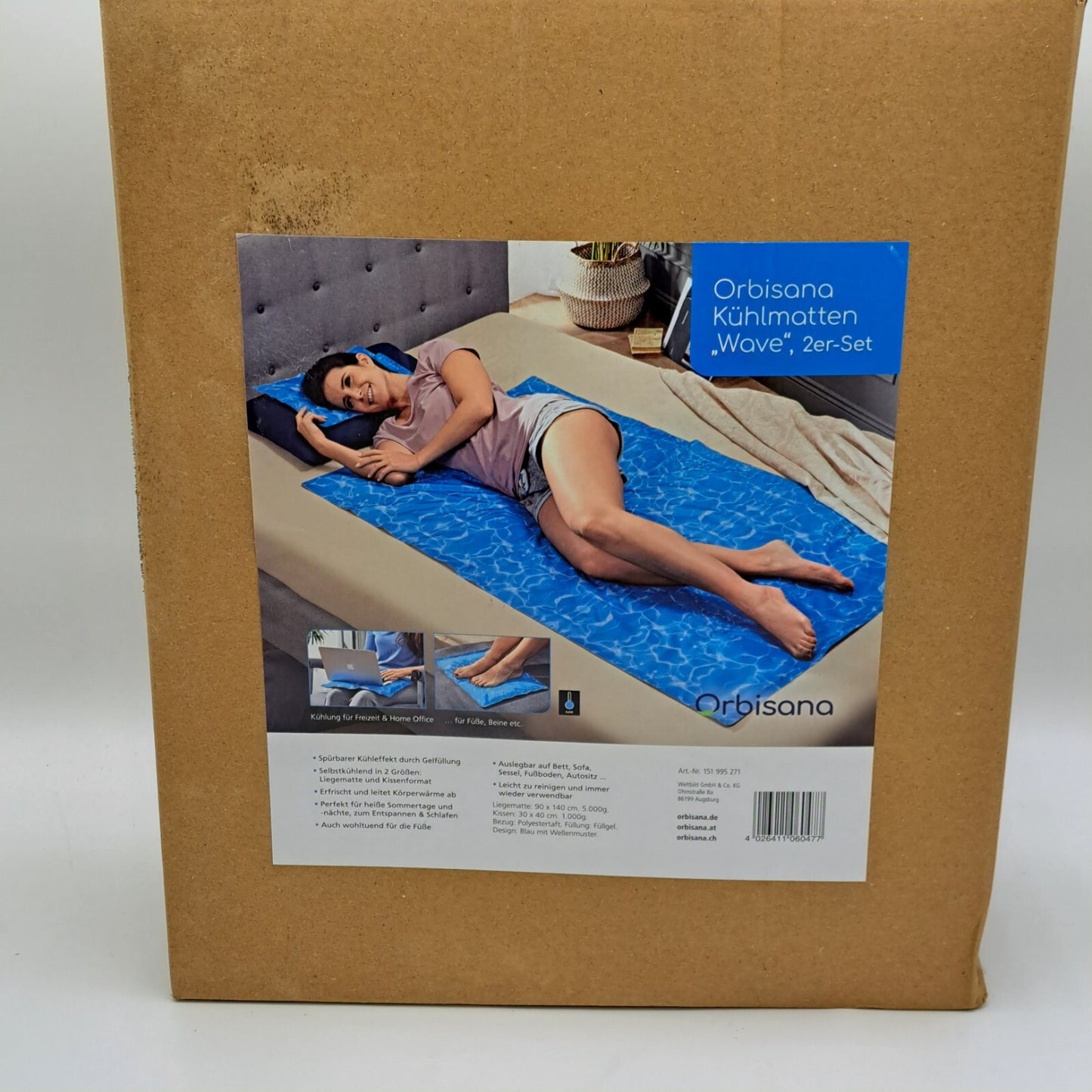 Orbisana Kühlmatten Wave 2er Set 90x140 + 30x40 cm Gelfüllung Blau