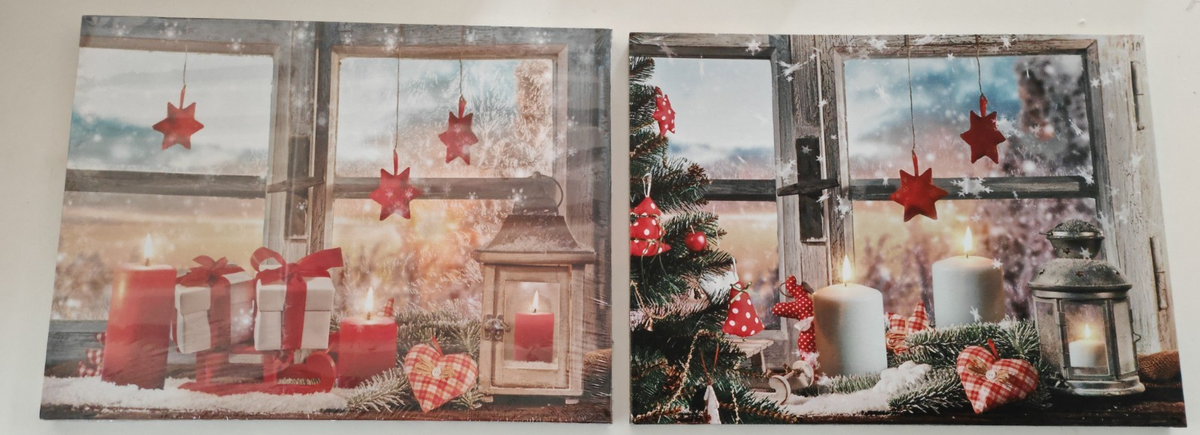 2er Set LED Wandbilder Weihnachten 40x30 cm Leinwand mit Beleuchtung Deko C5