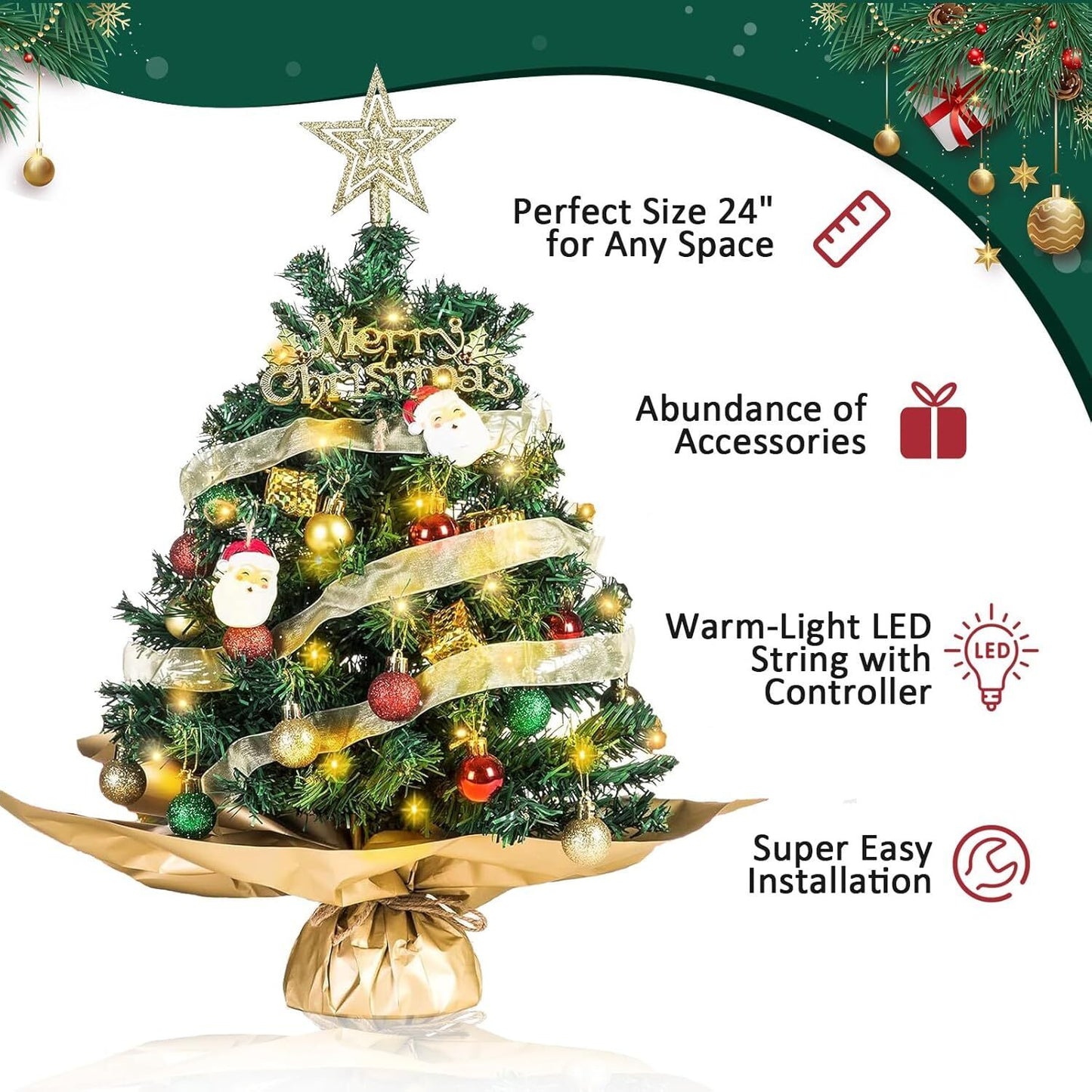 „Mini-Weihnachtsbaum mit LED-Lichtern – kleine künstliche Weihnachtsbaumdekoration“