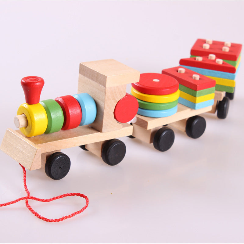 Holzzug, dreiteiliger Traktor, Spielzeug, Kinder Intelligenz Puzzle Spielzeug, Lernspielzeug