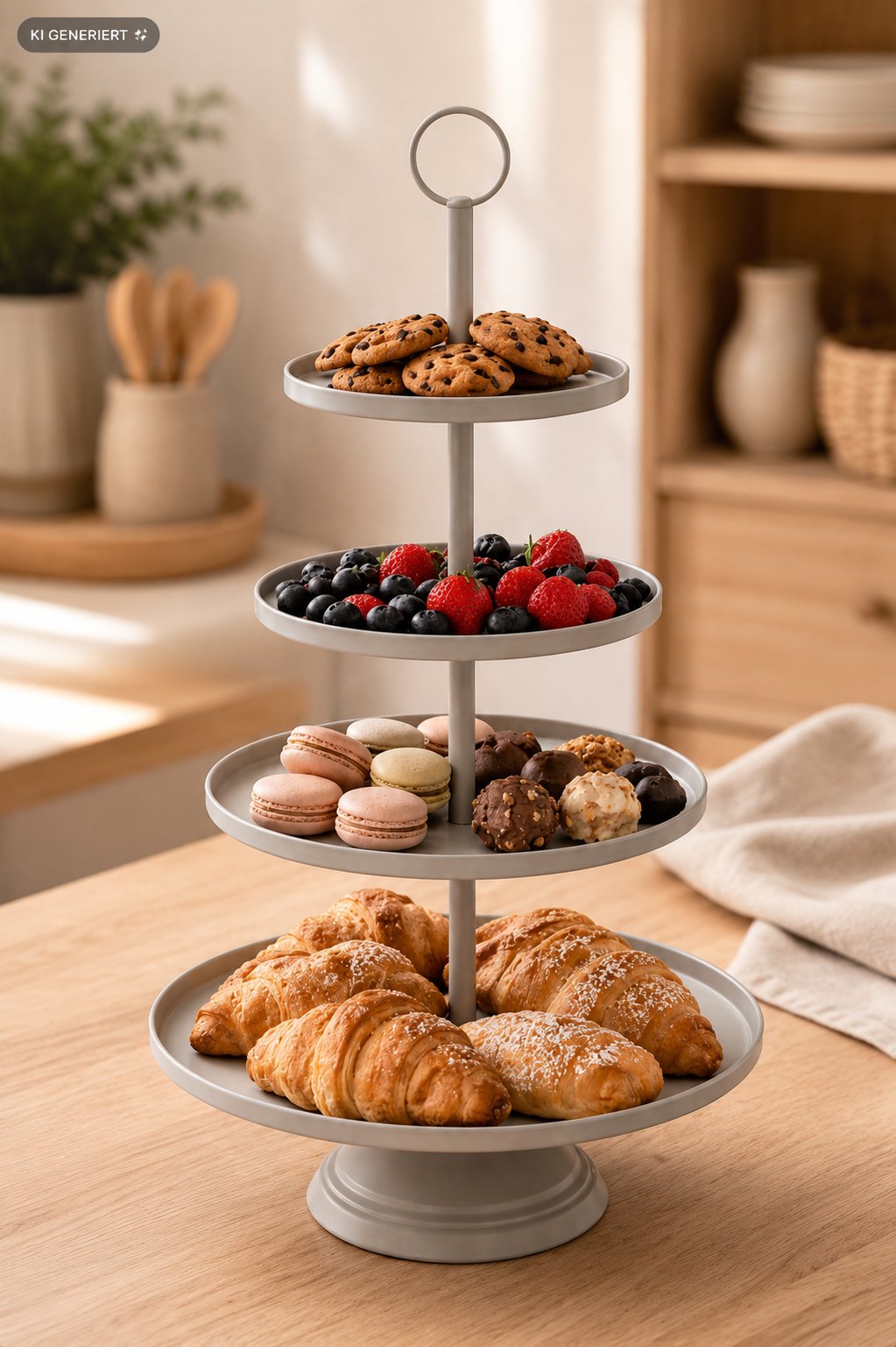 ABELLA Etagere Oval 4 Etagen Helltaupe Deko Servierständer P1