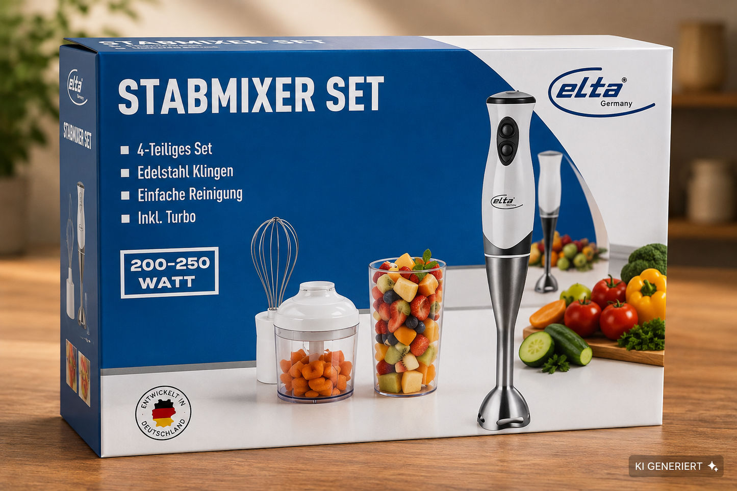 Elta Stabmixer Set 4-teilig Edelstahl Klingen Küchenmixer Pürierstab F3