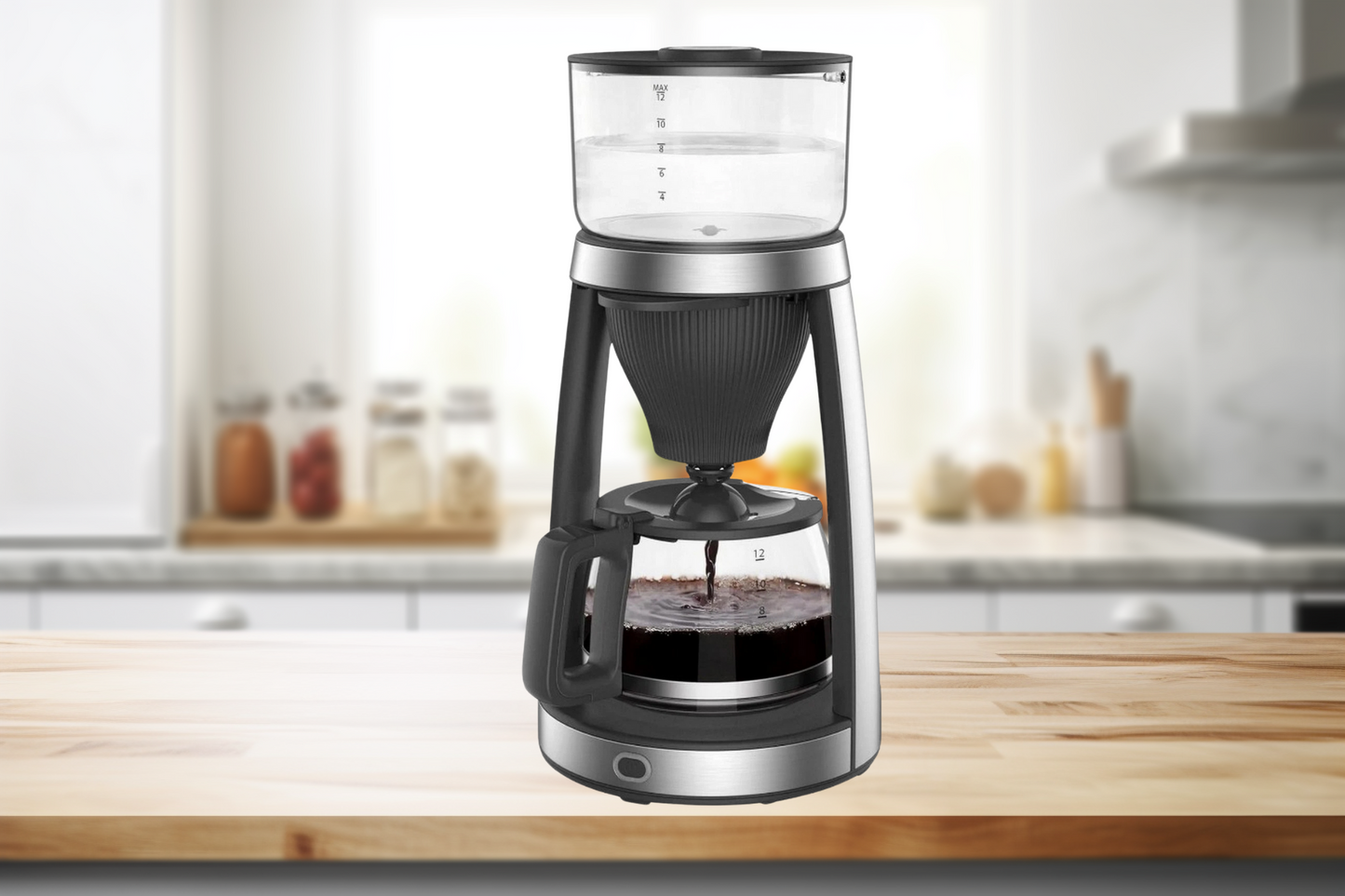 DMS CM-900B Filter Kaffeemaschine, Glaskanne 12 Tassen, Edelstahl, Aromafunktion