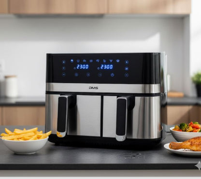 DMS HF-10E XXL Doppel-Heißluftfritteuse 10L Silber – 2-Kammer Airfryer ✅