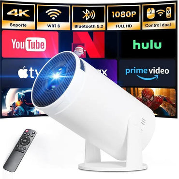 Projektor WiFi 6 und Bluetooth, 4K 1080P Unterstützung Tragbarer, drehbarer 150-Zoll-Bildschirm Filmprojektor, Automatische Trapezkorrektur. Kompatibel mit Laptop, Raum, Geschenkideen, Zimmerfunde, TV, Heimprojektor, Heimkino, Tragbar.