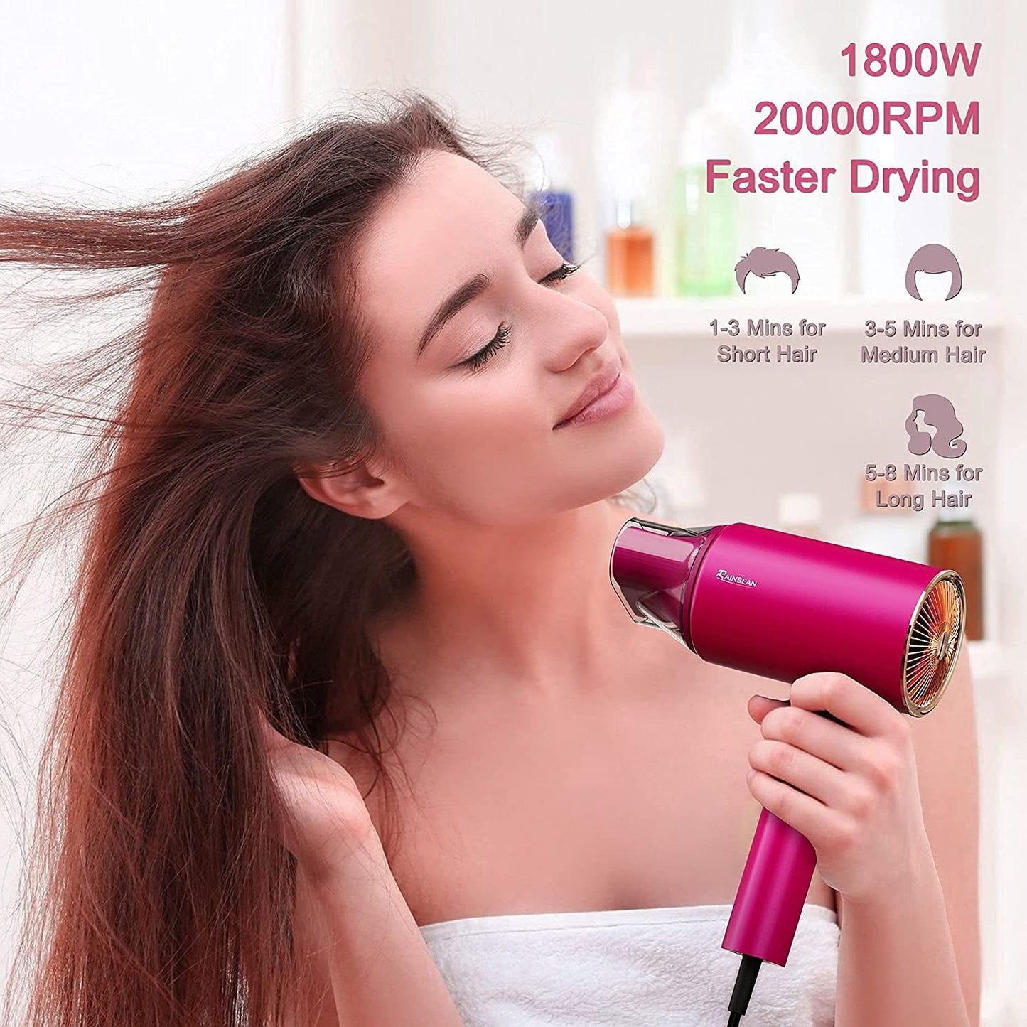 „Ionen-Haartrockner 1800W mit magnetischer Düse – 2 Geschwindigkeiten & 3 Heizstufen, leistungsstark, leise, schnelles Trocknen, ideal für Zuhause & Reisen“