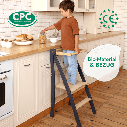 Holz Lernleiter Montessori: Hocker für Kinder - Graphit