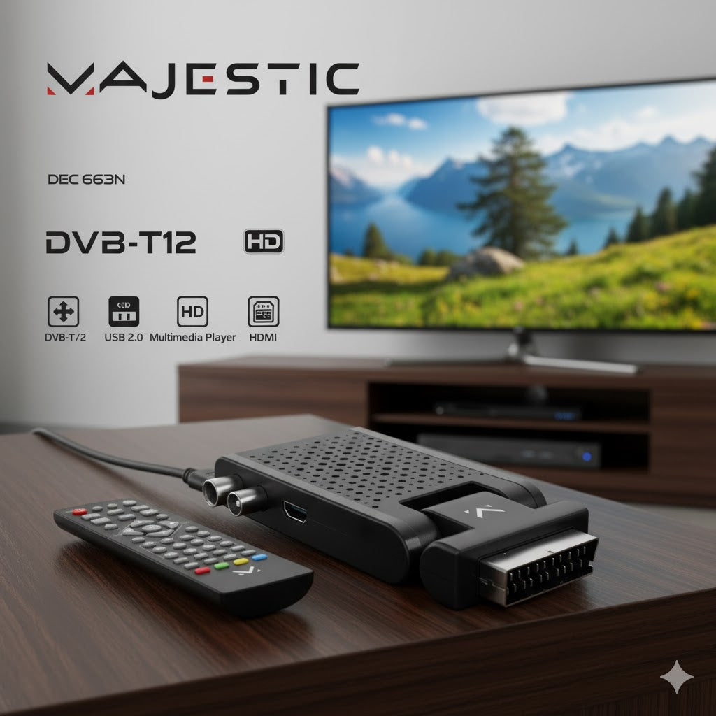 Majestic DEC 663N - Mini Decoder scart Digitale terrestre DVB-T/ T2 HD, Ingresso