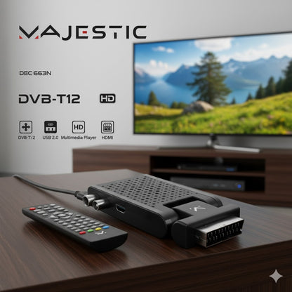 Majestic DEC 663N - Mini Decoder scart Digitale terrestre DVB-T/ T2 HD, Ingresso