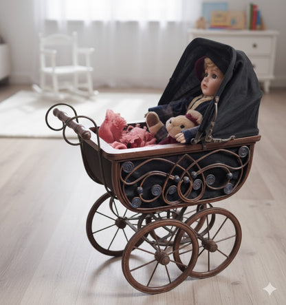 Dekorativer Kinderwagen mit Puppen Antik Sammlerstück Vintage