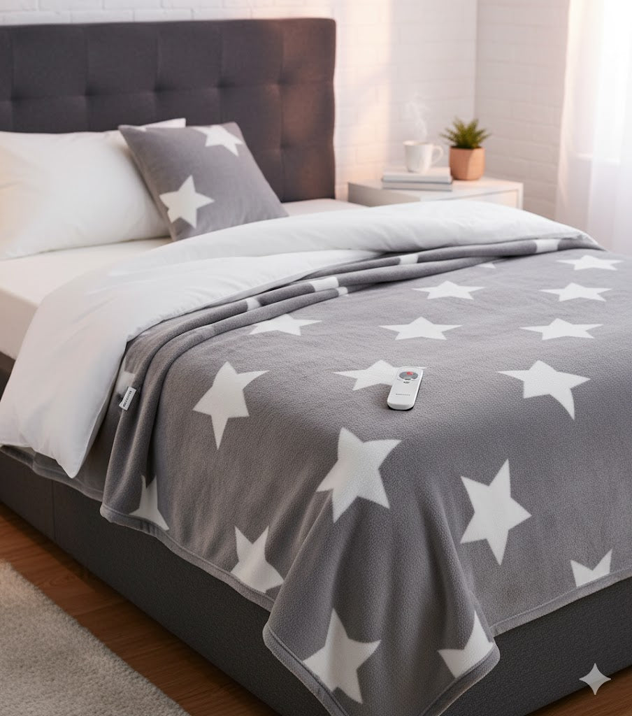 Navaris Elektrische Heizdecke 180x130, Grau mit Sternen