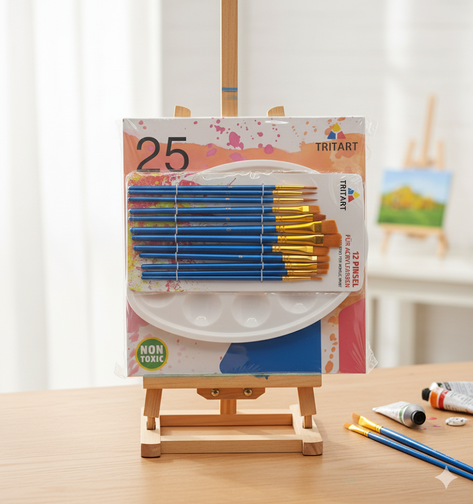 Tritart Acryl-Farben-Set HOCHWERTIG | Malfarben Tuben 25 x 12ml mit 12 Pinsel