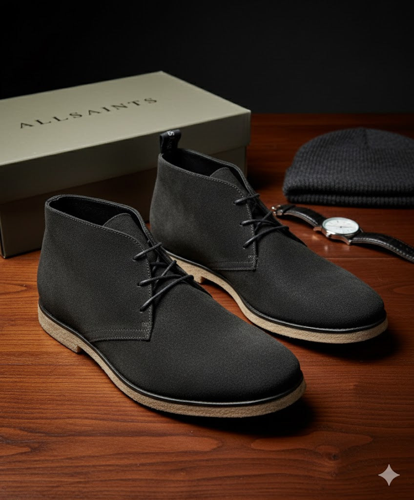 Allsaints Luke Chukka Herren Boots 44 Schwarz Wildleder Suede Lederstiefel