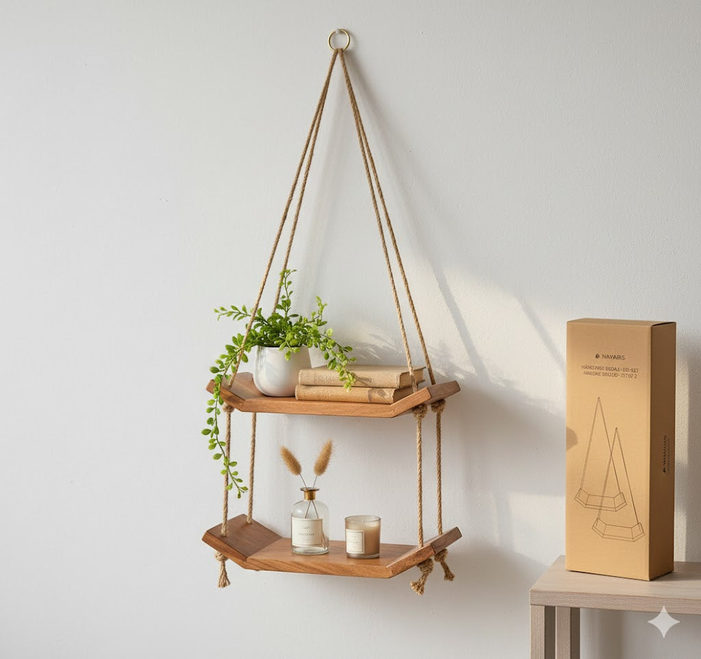 Navaris 2x Hängeregal Akazienholz Deko Regal Wandregal Hängend ✅