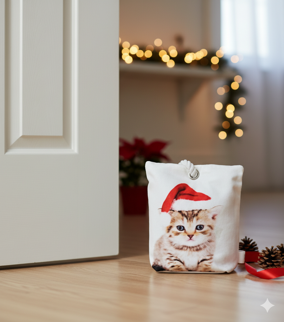 LED Türstopper Weihnachten Katze mit Nikolaus-Mütze Beleuchtung Advent