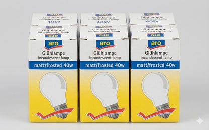 Aro Glühlampen 40W matt kaltweiß E27 – 6er Pack Leuchtmittel