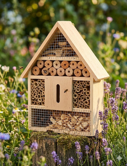 Insektenhotel Holz 30cm – Nisthilfe für Bienen & Insekten, Naturfreundlich 🐝🏡