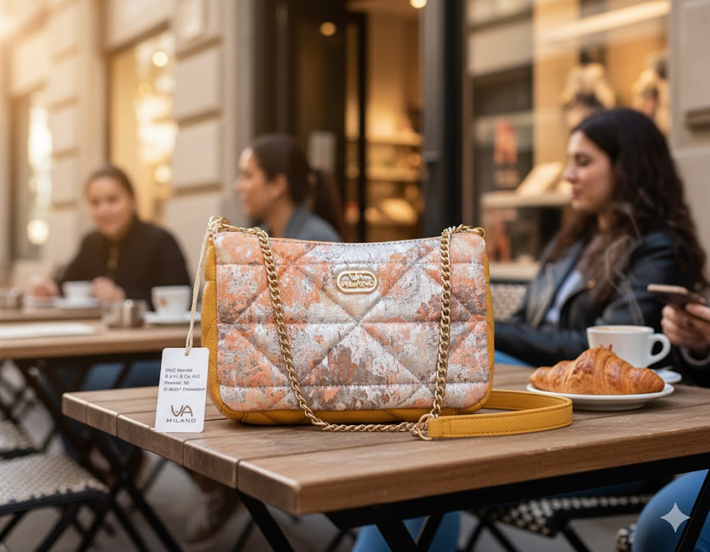 Schultertasche Webmaterial mit echt Leder VM Logo - Orange