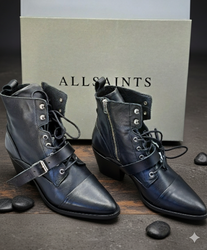 Allsaints Katy Zip Boots, Calf, Schwarz Größe 39