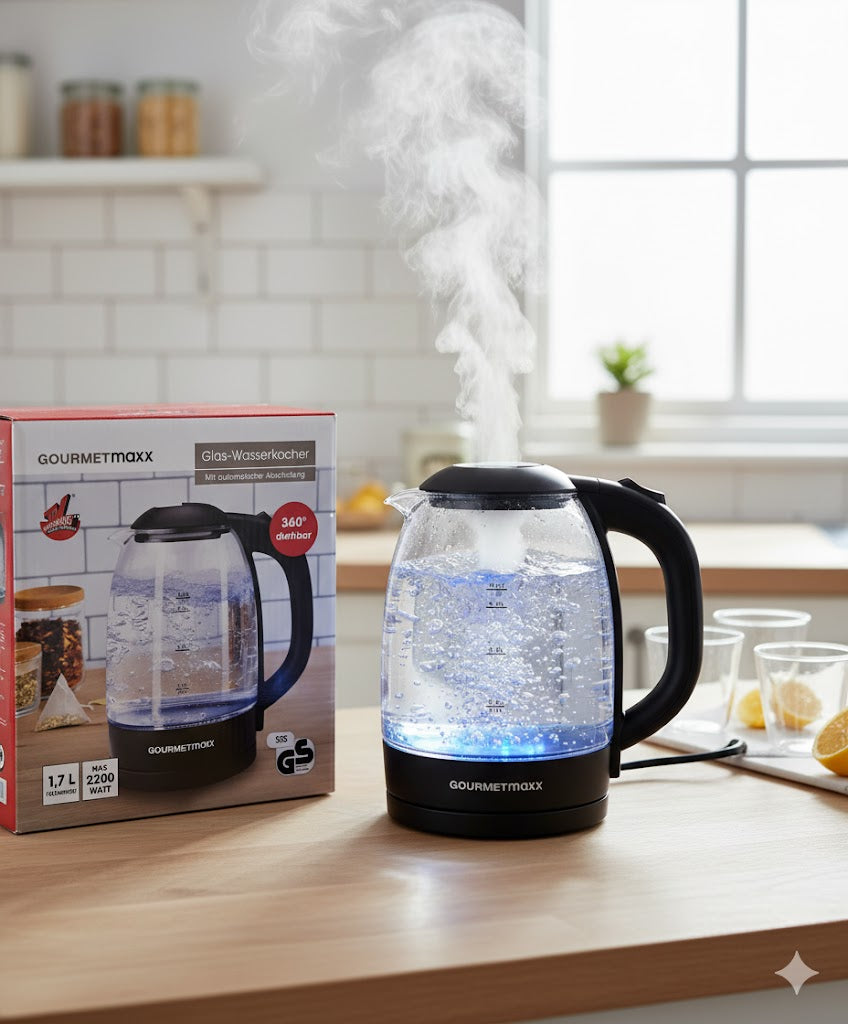 GOURMETmaxx Glas-Wasserkocher 1,7L Frostglas Design Wasserkocher