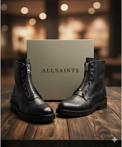 Allsaints Ariel Damen Zip Boots Calf Leder Schwarz Gr. 41 Stiefeletten
