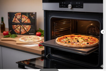 Navaris Glasierter Pizzastein 38x30x1,5cm + Bambus Pizzaschaufel