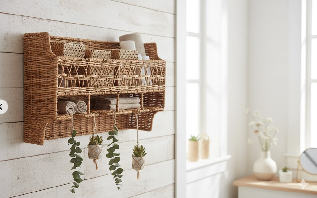 Wandregal Vintage Rattan Weinregal Küche Weltbild Braided