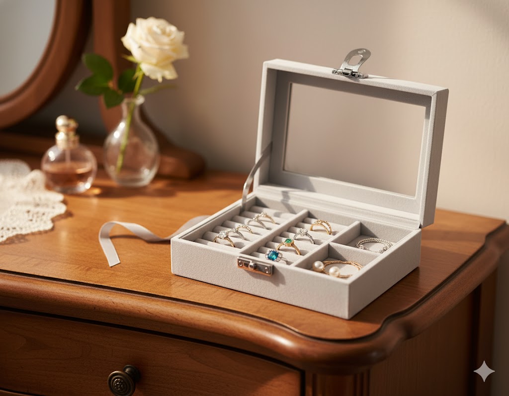 Kurtzy 4577 Graue Schmuckbox Samt Ringe Aufbewahrung Schmuckkästchen ✅