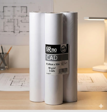 3x Inapa Tecno CAD 90g Plotterpapier 91,4x50m Zeichenpapier Architektur