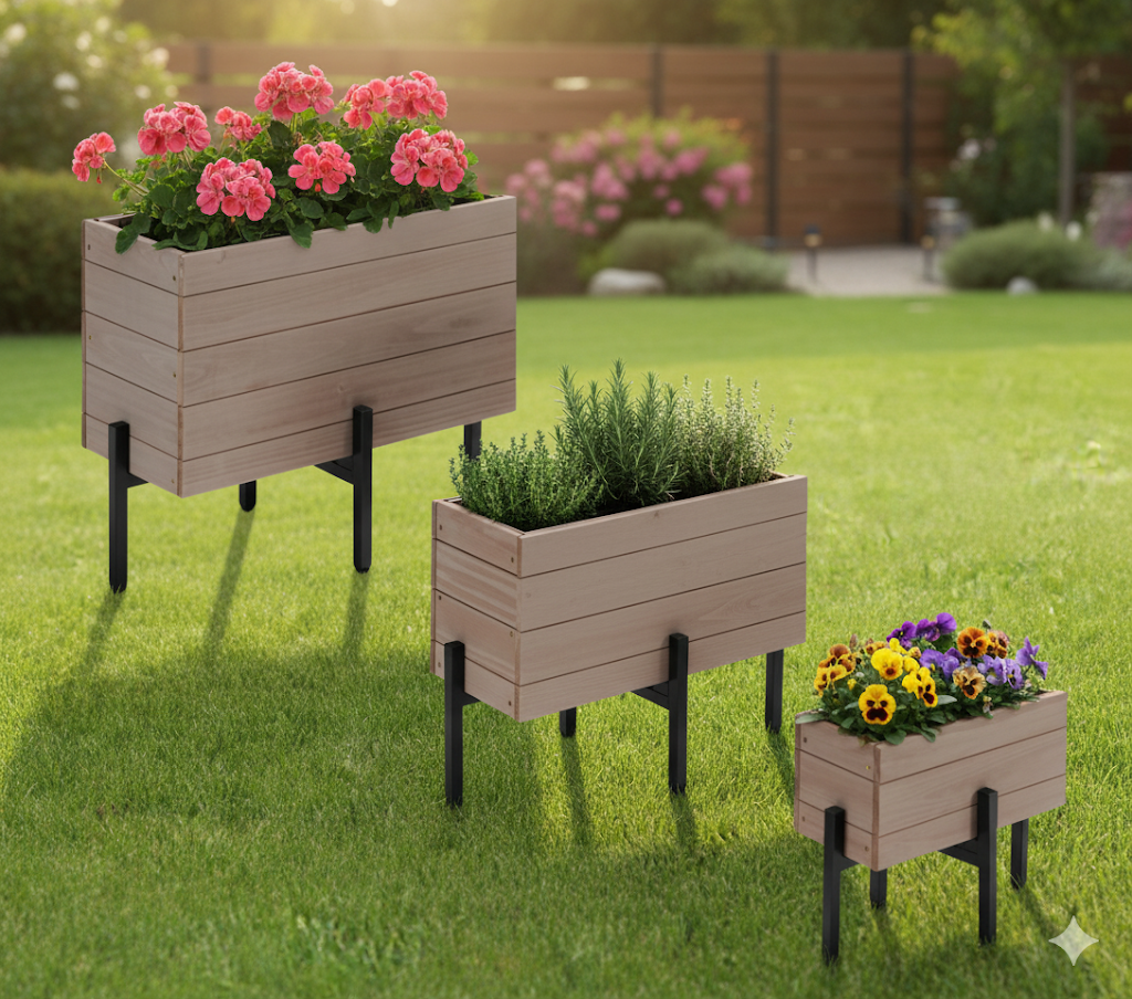 Tchibo Blumenkasten, 3er Set, Grau, Tanne